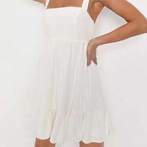 Lulus Darling Perfection White Tiered Tie-back Mini Skater Dress - Size M